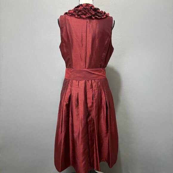 Jessica Howard Midi Party Dress Sz 12 Wine Taffeta Sleeveless Ruffle Fit & Flare - Picture 3 of 10